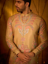 Light olive tissue silk royal ethnic statement wear for mens