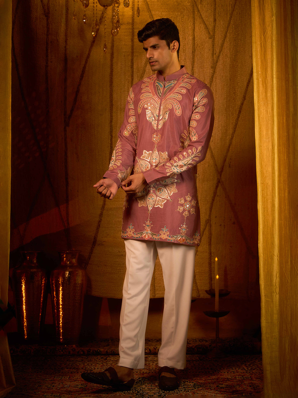 Onion pink tissue silk premium festive attire kurta suit