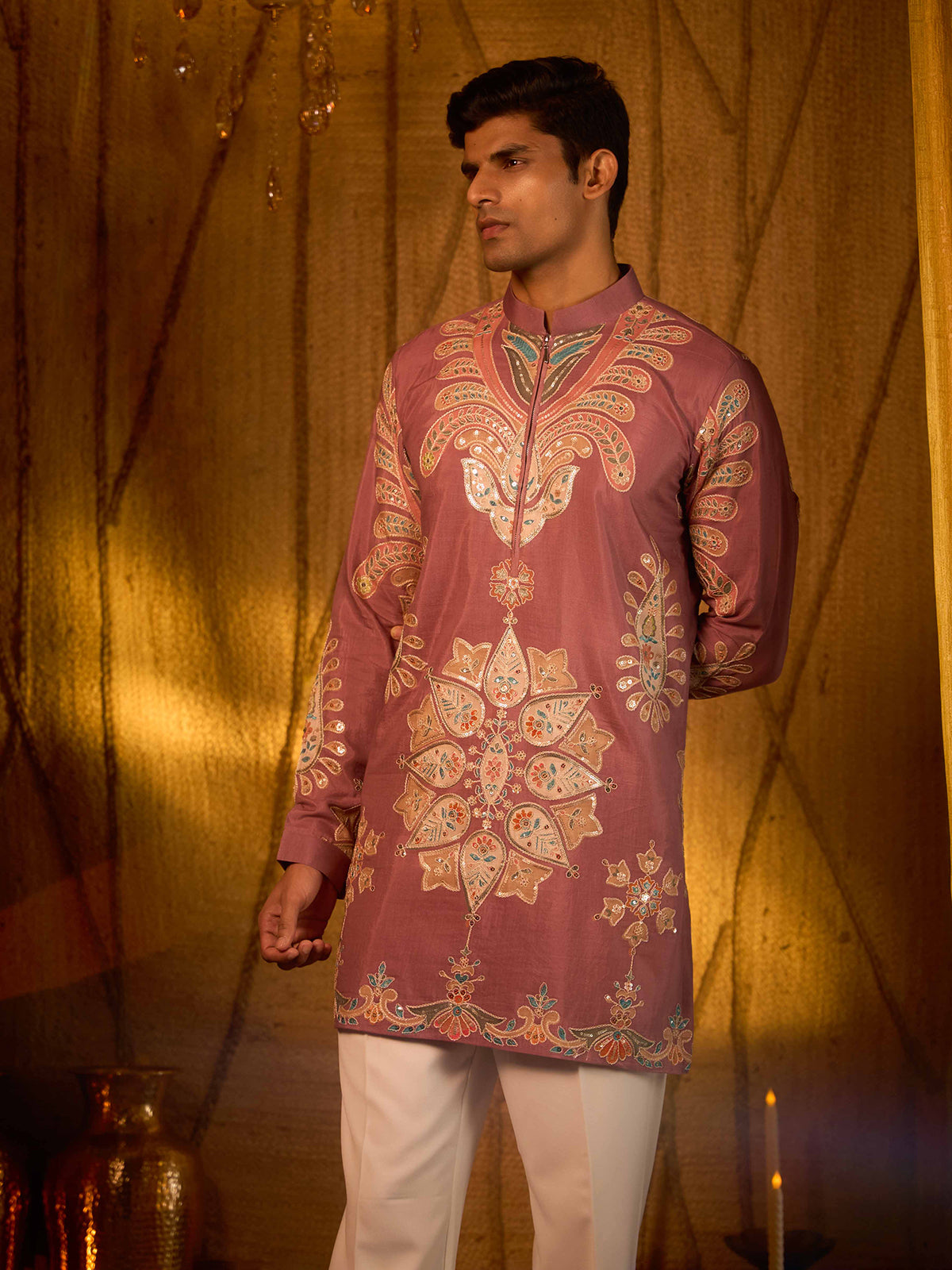Onion pink tissue silk premium festive attire kurta suit