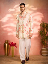 Cream tissue silk heritage celebration kurta pajama
