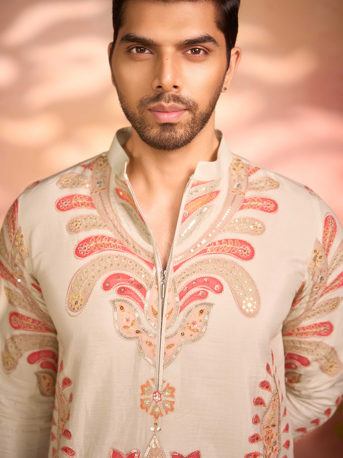 Cream tissue silk heritage celebration kurta pajama