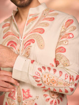 Cream tissue silk heritage celebration kurta pajama