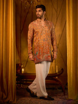 Mustard yellow shaded tissue silk festive ethnic wear