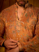 Mustard yellow shaded tissue silk festive ethnic wear