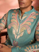 Sky blue tissue silk signature wedding kurta suit