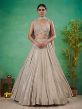 Gold tissue silk bridal lehenga with statement choker dupatta