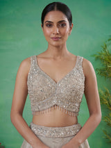 Gold tissue silk bridal lehenga with statement choker dupatta