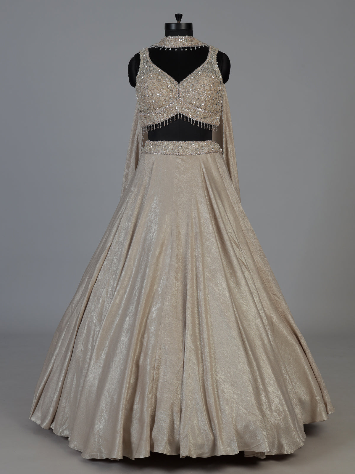 Gold tissue silk bridal lehenga with statement choker dupatta
