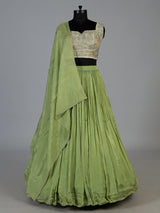Pista green micro pleated crepe silk festive lehenga choli