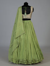 Pista green micro pleated crepe silk festive lehenga choli