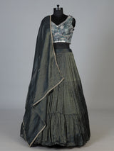 Bottle green tiered crepe silk designer lehenga creation