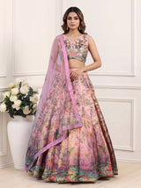 Lavender Pichwai printed georgette silk celebration lehenga
