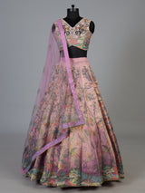 Lavender Pichwai printed georgette silk celebration lehenga
