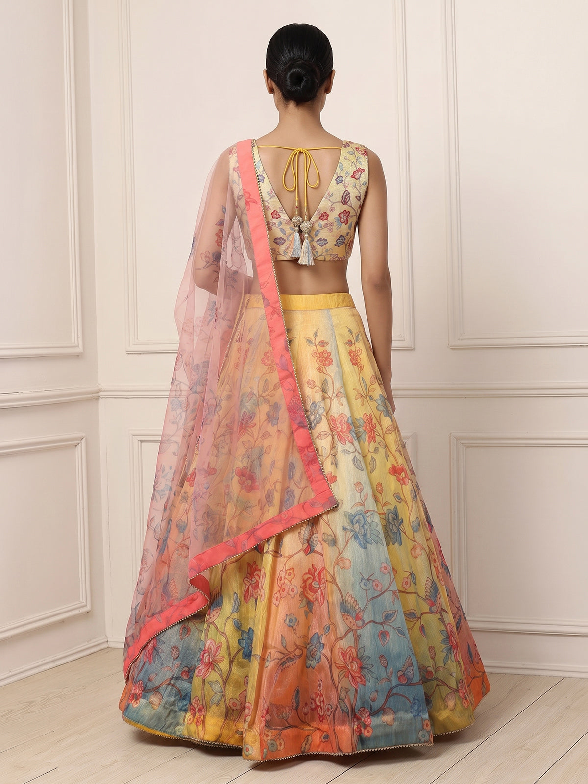 Multi colour heritage Pichwai georgette silk lehenga ensemble