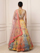 Multi colour heritage Pichwai georgette silk lehenga ensemble