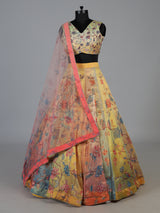 Multi colour heritage Pichwai georgette silk lehenga ensemble