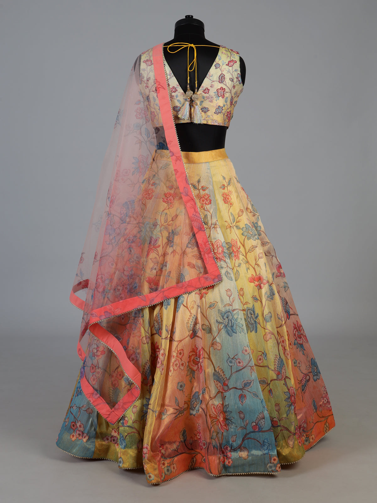 Multi colour heritage Pichwai georgette silk lehenga ensemble