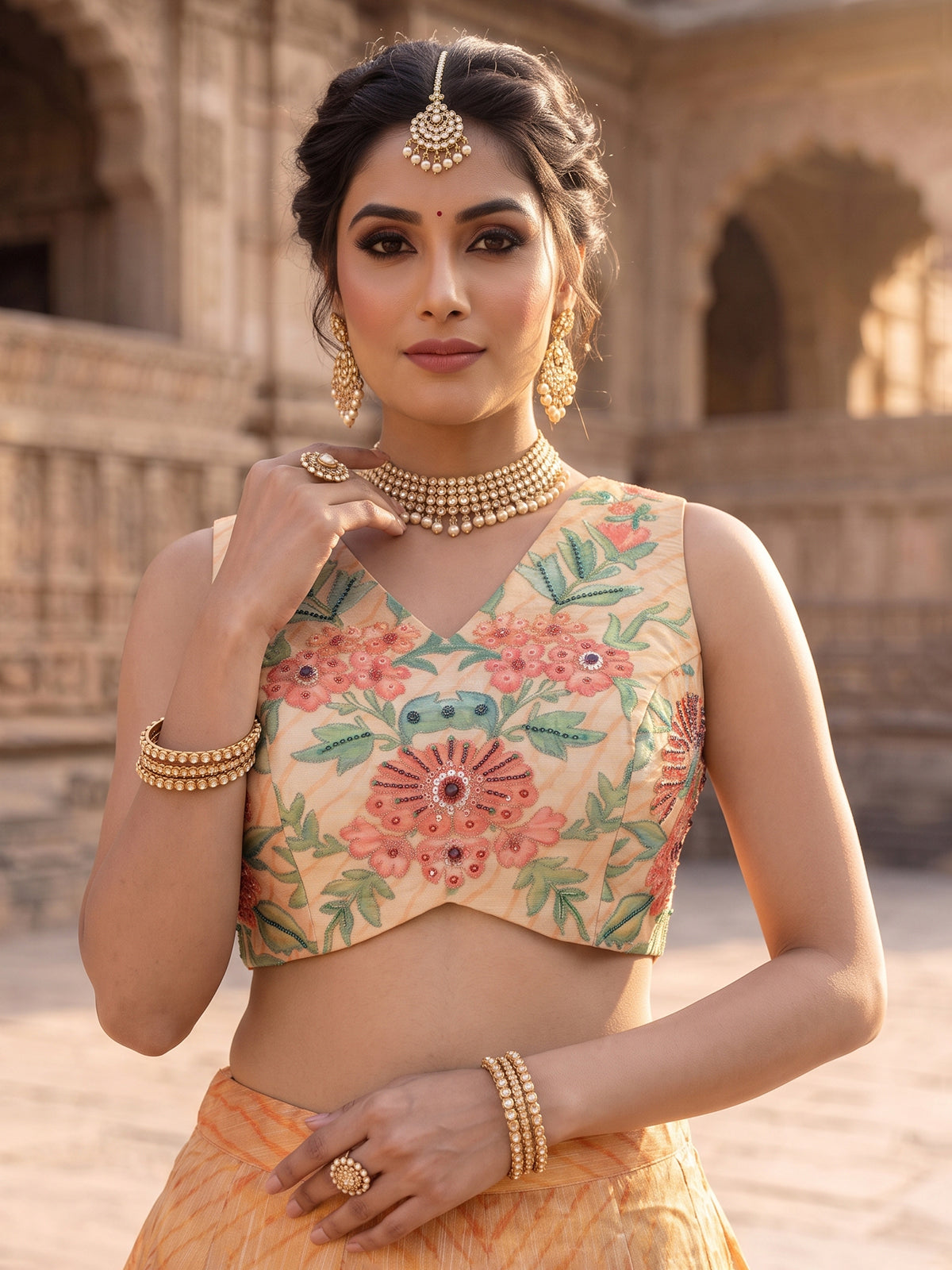 Orange scenic Pichwai georgette silk festive lehenga attire