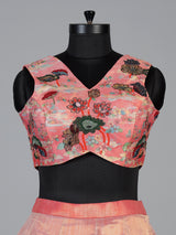 Peach heritage landscape georgette silk bridal lehenga style