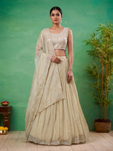 Cream metallic crepe silk designer wedding lehenga ensemble
