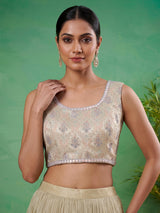 Cream metallic crepe silk designer wedding lehenga ensemble