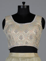 Cream metallic crepe silk designer wedding lehenga ensemble