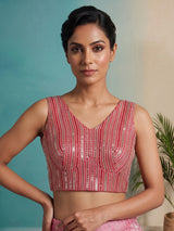 Pink printed georgette festive lehenga statement