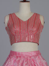 Pink printed georgette festive lehenga statement