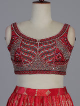 Red embroidered georgette silk celebration lehenga