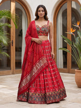 Red Bandhani silk heritage festive lehenga attire