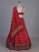 Red Bandhani silk heritage festive lehenga attire