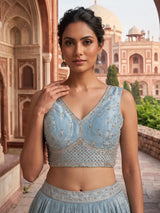 Sky blue tissue silk shimmer celebration lehenga