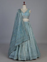 Sky blue tissue silk shimmer celebration lehenga
