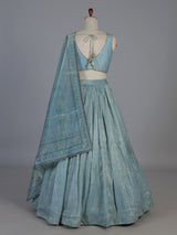 Sky blue tissue silk shimmer celebration lehenga