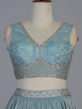 Sky blue tissue silk shimmer celebration lehenga