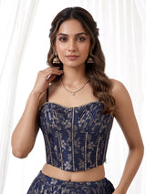 Blue corset inspired cotton silk wedding lehenga attire