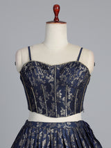 Blue corset inspired cotton silk wedding lehenga attire