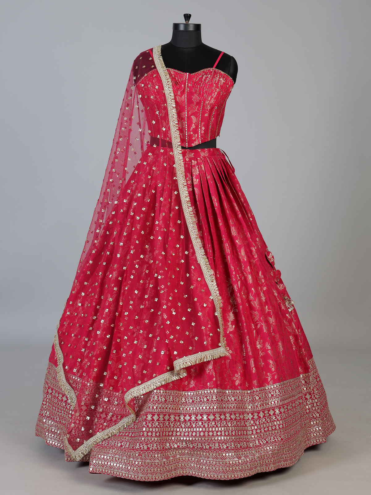 Rani pink corset style cotton silk festive lehenga choli ensemble