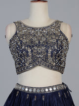 Navy blue embellished silk wedding lehenga choli creation