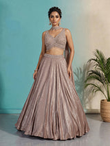 Onion pink tissue silk party wear lehenga choli look