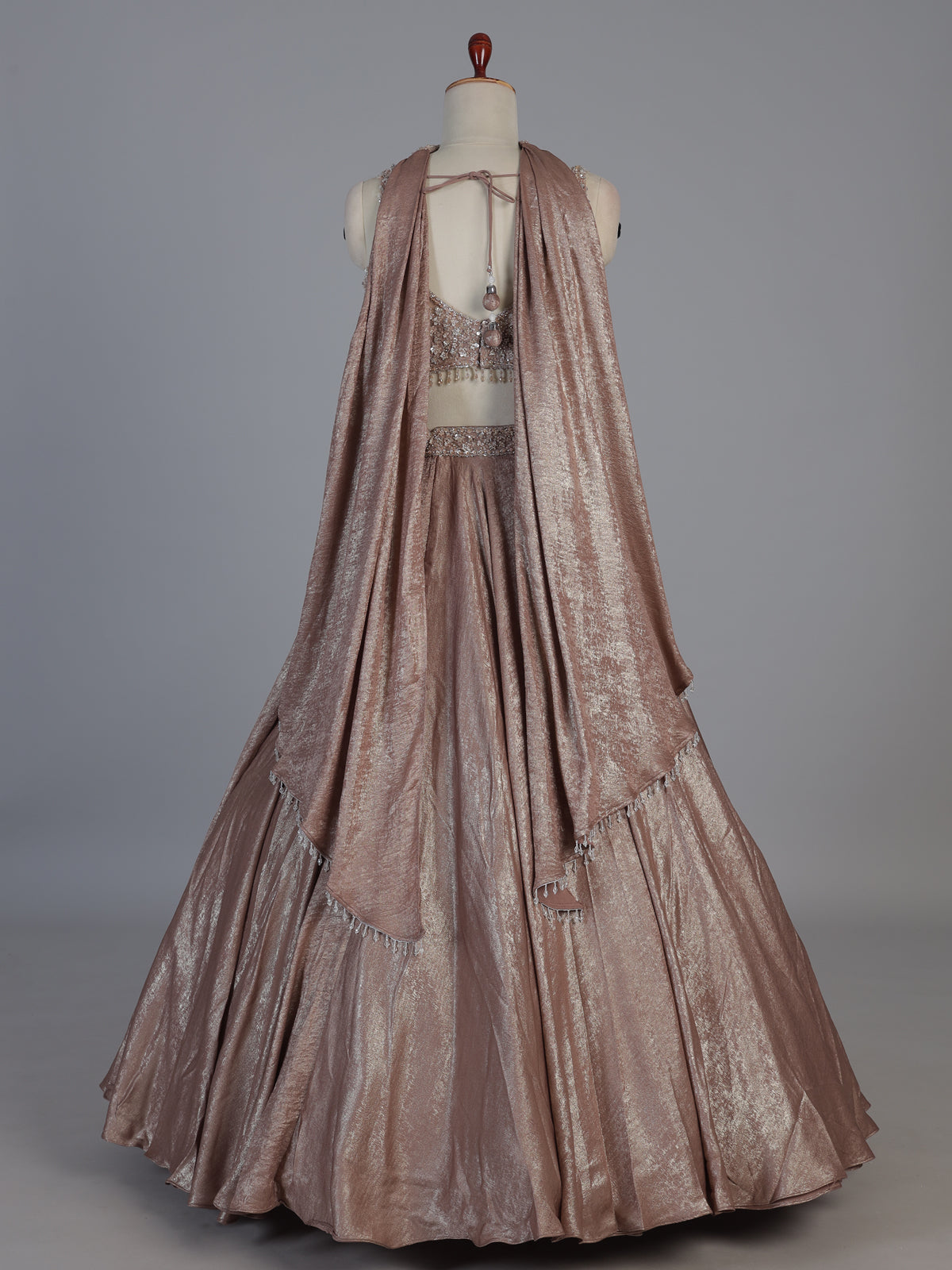 Onion pink tissue silk party wear lehenga choli look