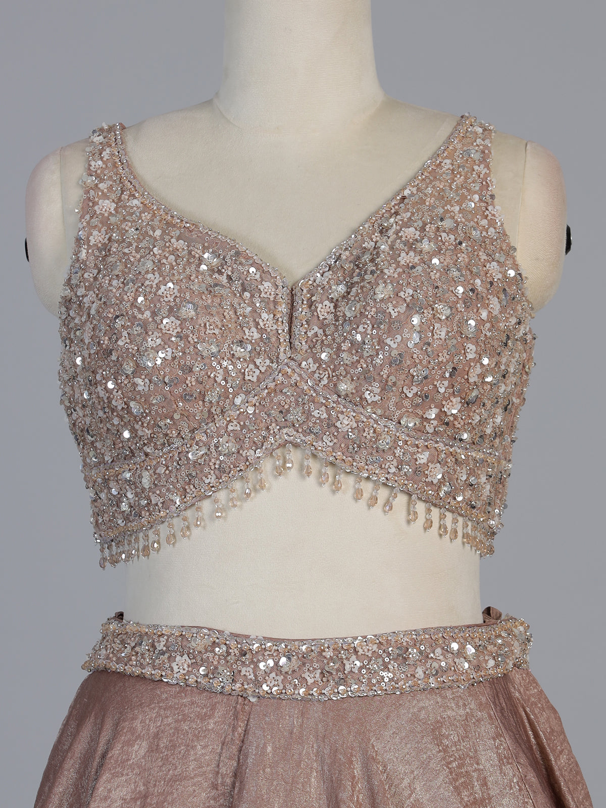 Onion pink tissue silk party wear lehenga choli look