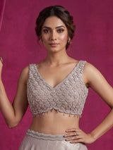 Baby pink tissue silk choker festive lehenga choli