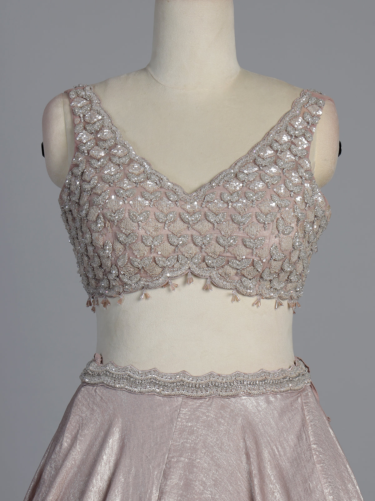 Baby pink tissue silk choker festive lehenga choli