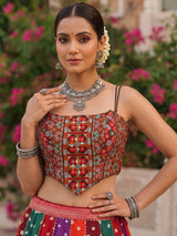 Multi colour printed navratri cotton silk fusion attire lehenga choli