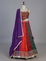 Multi colour printed navratri cotton silk fusion attire lehenga choli