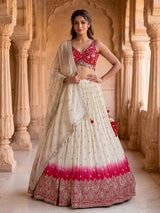 Rani pink ombre sheen silk wedding lehenga choli ensemble