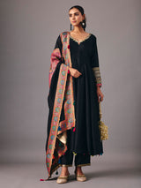 Black tissue silk anarkali suit with dupatta for women