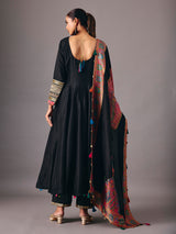 Black tissue silk anarkali suit with dupatta for women