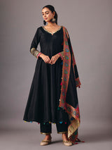 Black tissue silk anarkali suit with dupatta for women